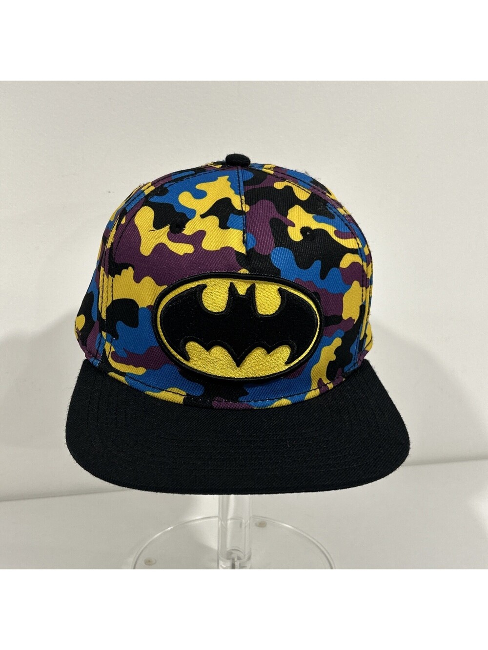DC Comics Batman Snapback Hat Vibrant Camo Flat Black Brim Cap